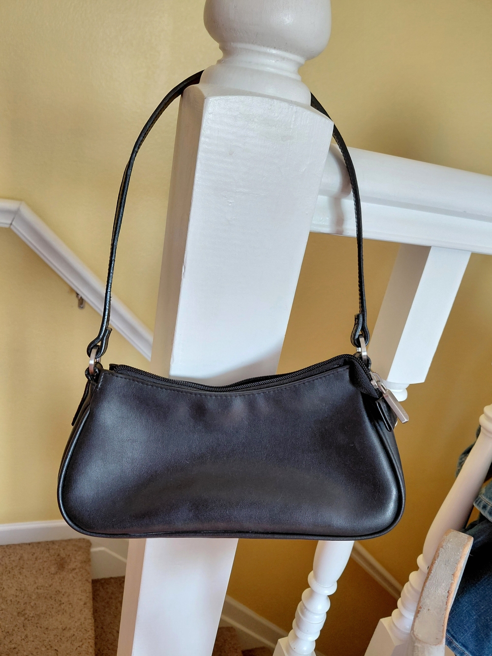 New York & Company Faux Leather Black Baguette 90s Vintage Shoulder Bag Purse